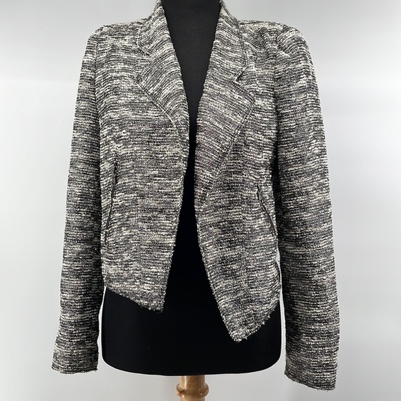 Zara tweed moto jacket white black metallic fitted office career sz sm - Picture 4 of 8